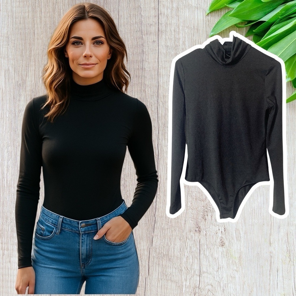 SHEIN - Sz L - Black sleek shiny Turtleneck Bodysuit